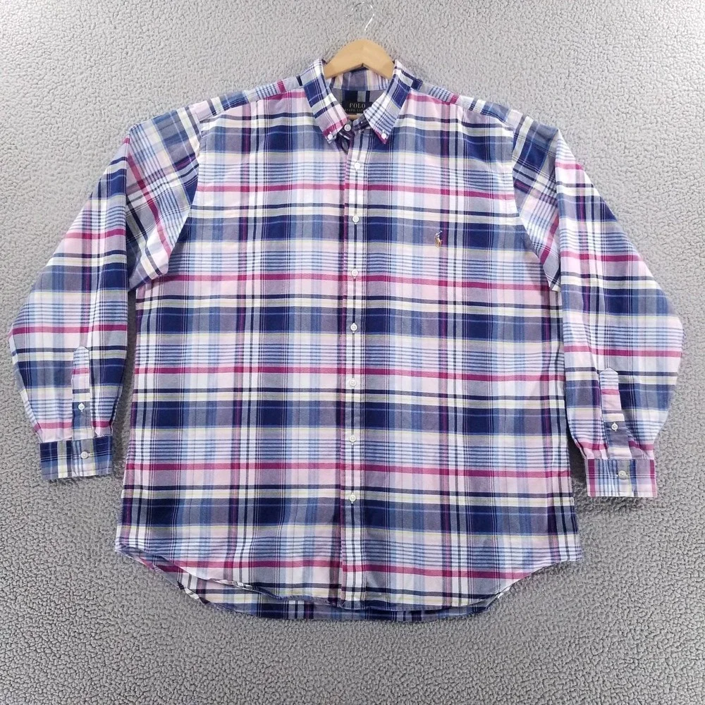 Polo Ralph Lauren Shirt Mens 2XLT Blue Plaid Button Down Oxford Dress Casual